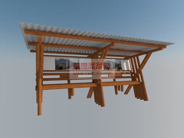 户外木质等候椅SU模型