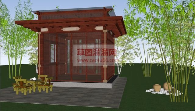 中式亭子竹子SU模型