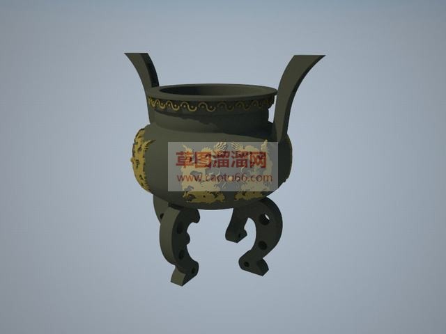 双龙戏珠古鼎SU模型