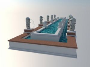 中式喷水水池SU模型