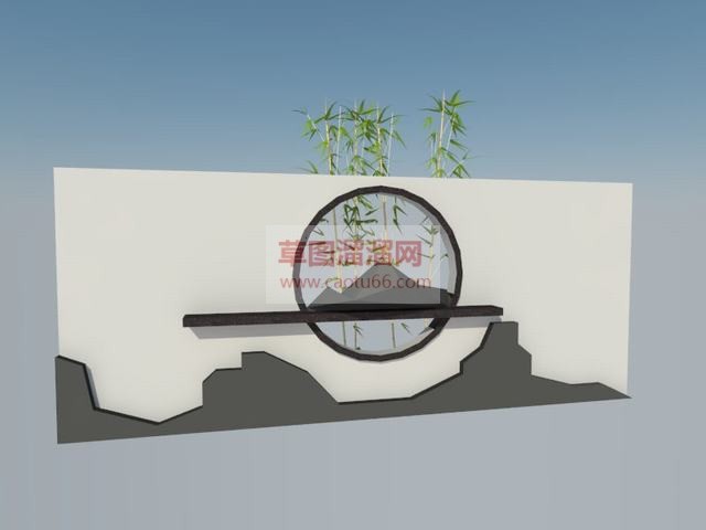 中式竹子景墙SU模型