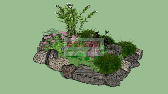 假山花池景观SU模型