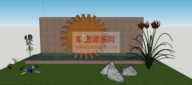 艺术齿轮水景墙SU模型