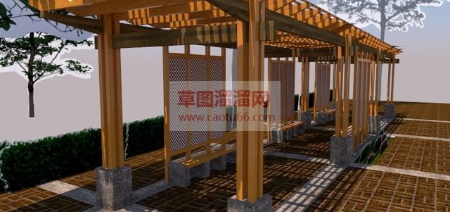 防腐木廊架座椅SU模型