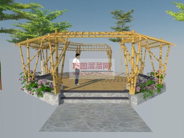 竹子包围花架SU模型