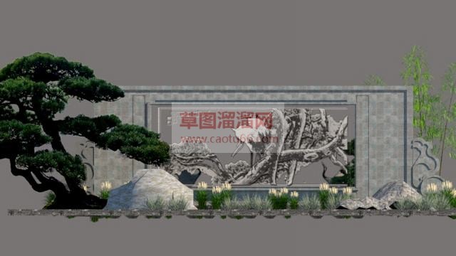 中式景墙园林SU模型