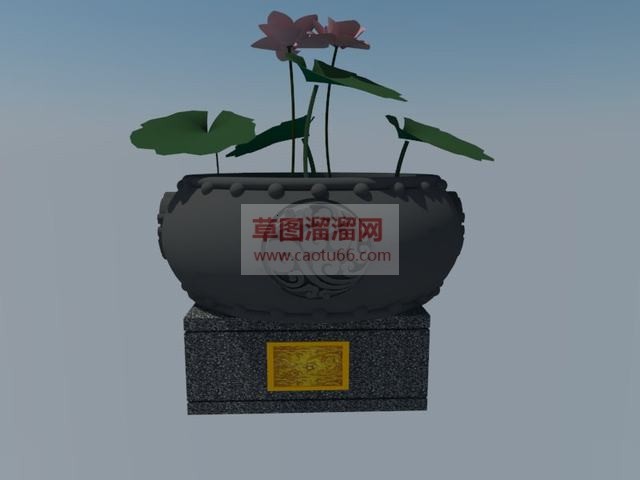 中式水缸荷花SU模型