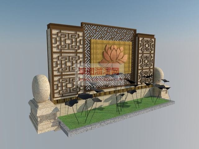 新中式景墙莲花SU模型