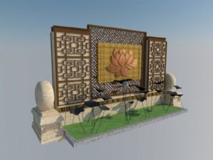新中式景墙莲花SU模型