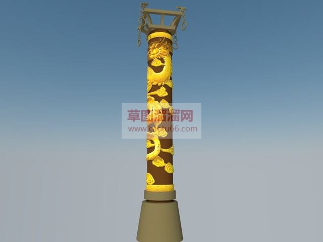 中式文化柱盘龙柱SU模型