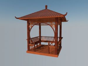 中式防腐木凉亭SU模型 免费sketchup模型下载
