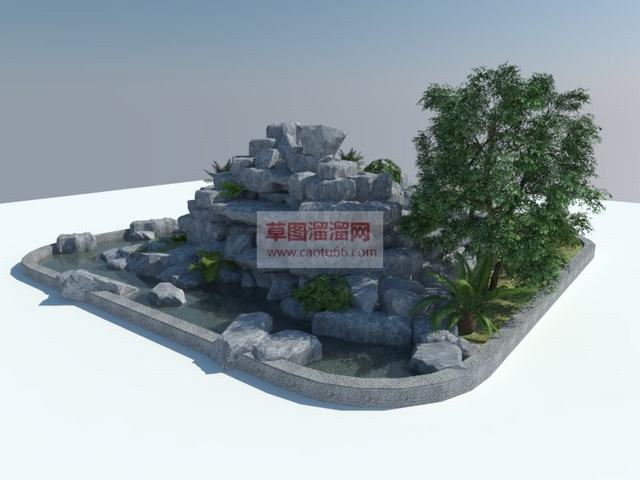 假山叠石流水SU模型