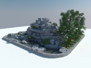 假山叠石流水SU模型