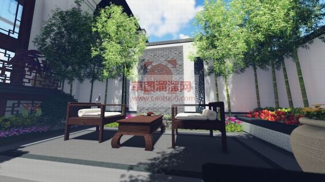 新中式庭院景观SU模型