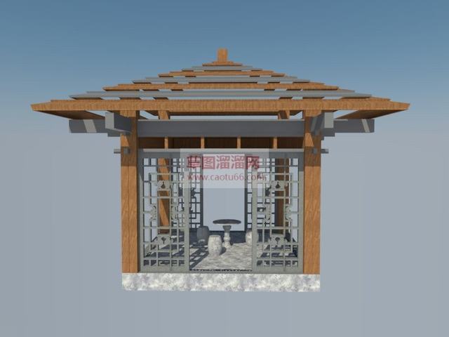 中式亭子石桌SU模型