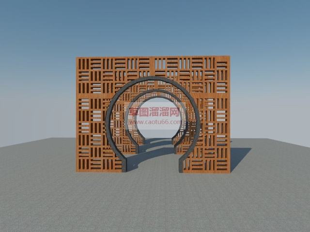中式景墙月亮门SU模型