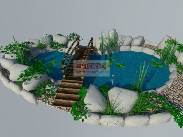 荷叶池塘木桥花园SU模型