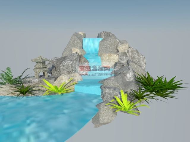 假山流水景观SU模型