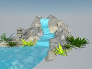 假山流水景观SU模型