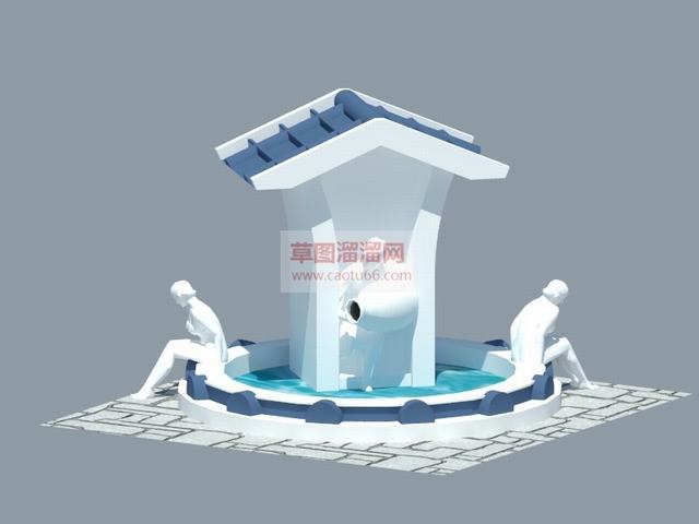 雕塑水景喷泉SU模型