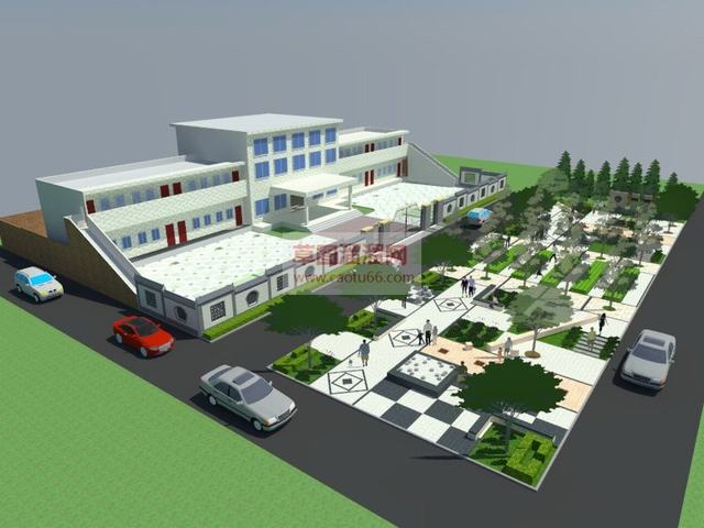 小广场办公建筑中式围墙SU模型