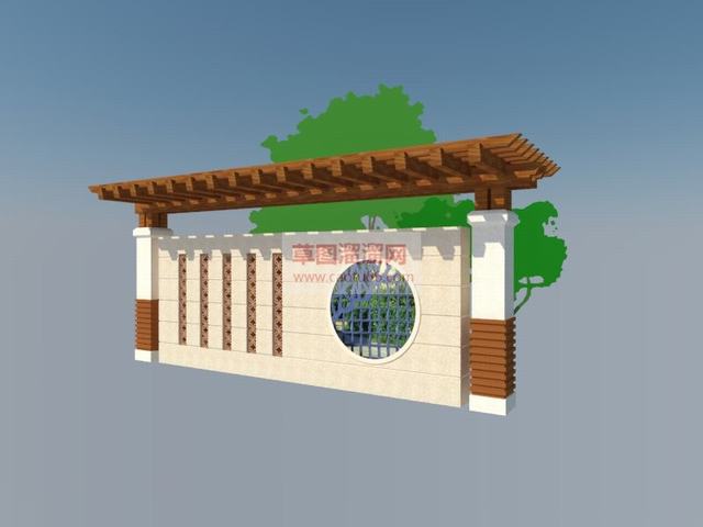 防腐木花架景墙SU模型