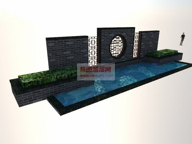 新中式水景景观墙SU模型