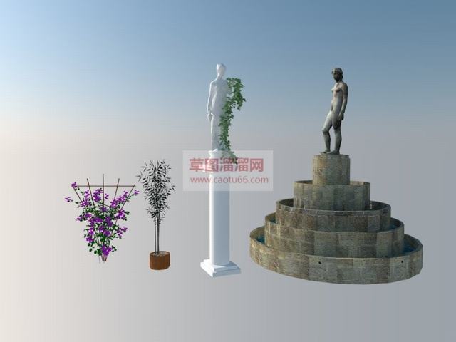 花架竹子盆栽SU模型