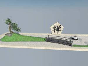 禅宗花园枯山水景石桥SU模型