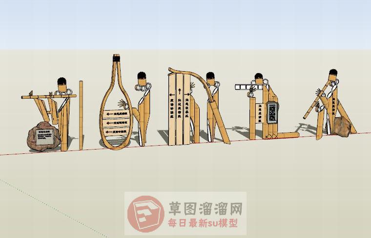 生态景区竹文化指示牌SU模型