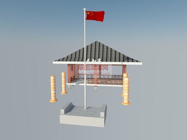 求知亭亭子升旗台SU模型