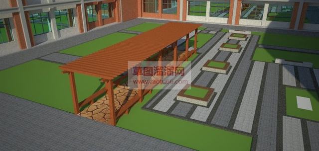 防腐木廊架树池SU模型