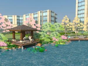 小区模型景观亭子荷塘SU模型 免费sketchup模型下载
