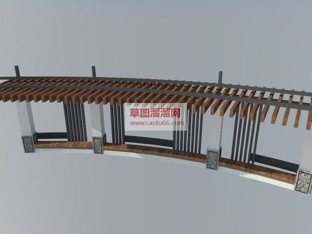 单臂防腐木中式SU模型