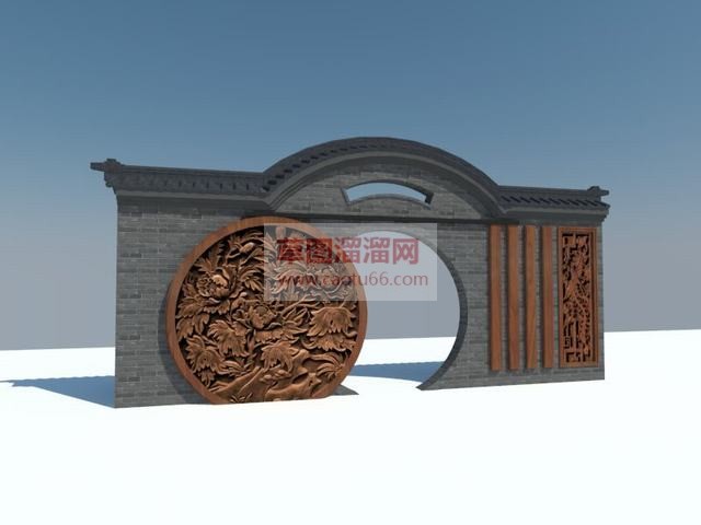 中式景观墙SU模型