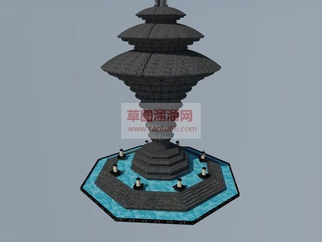 中式喷泉小品SU模型