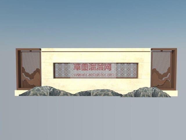 中式风格景墙景观墙SU模型