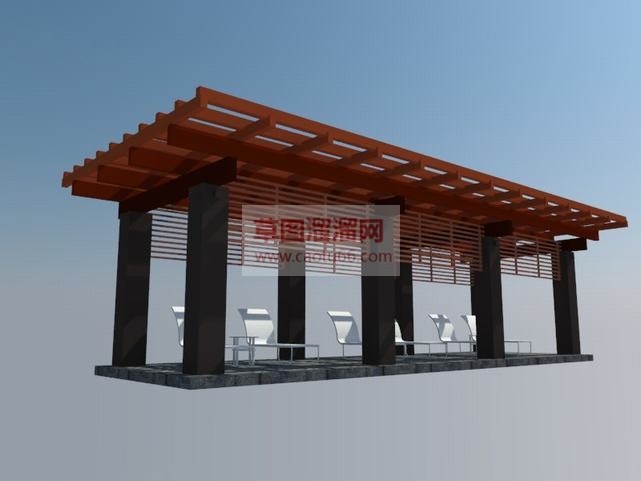 中式廊架SU模型