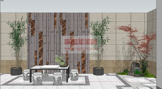 中式庭院景观SU模型