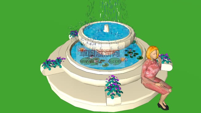 喷泉水池小景SU模型