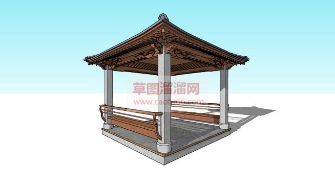 四角亭亭子草SU模型