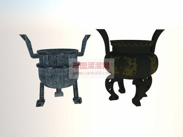 两个中式古鼎SU模型