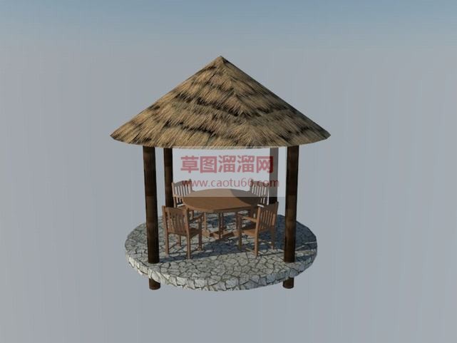 圆顶茅草亭子SU模型