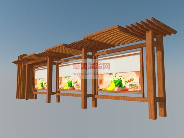 防腐木木制廊SU模型