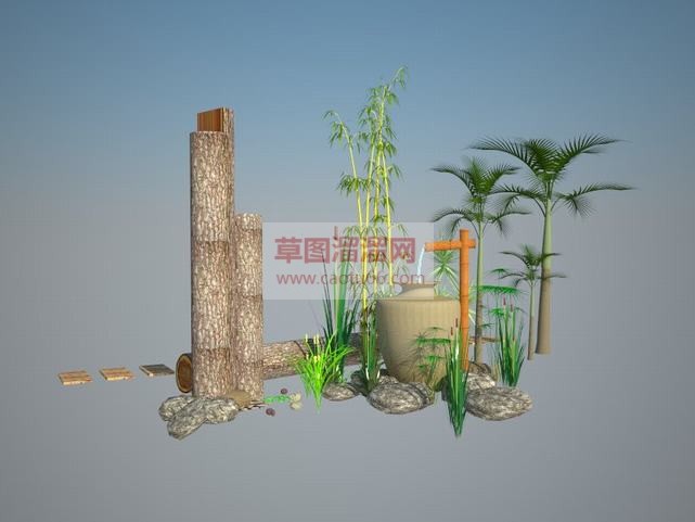 木桩+竹子+SU模型