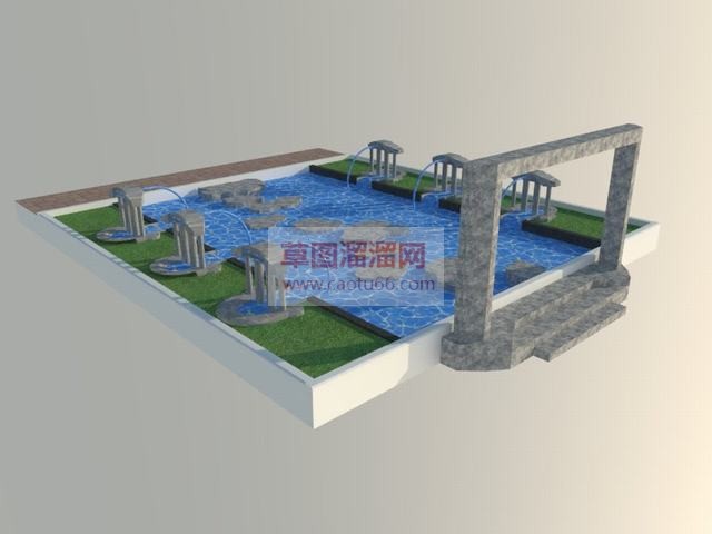 古典石水池景SU模型