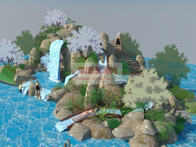 假山流水漂流SU模型