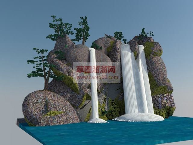 假山流水景观SU模型