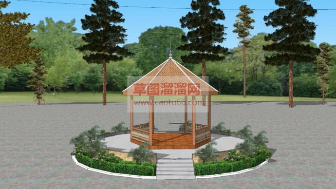 高棉村亭子SU模型