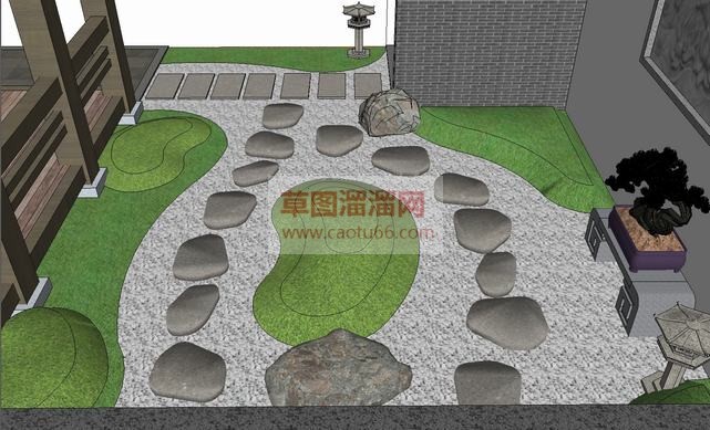 中式庭院汀步SU模型